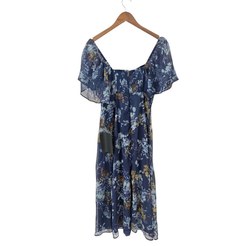 Lulus Valla Navy Blue Floral Flutter Sleeve Midi Dress size Large NWT - Picture 3 of 6